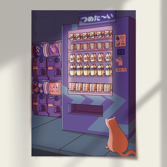 Cat Vending Machine Peaking Print